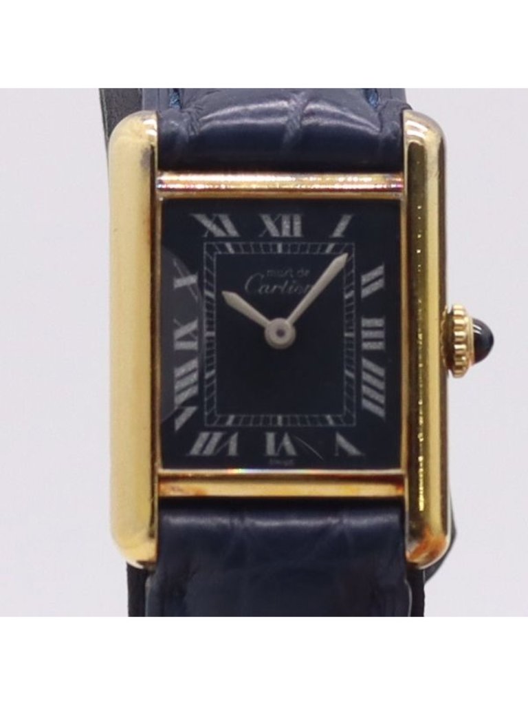 Cartier Must Tank Hand Wound Navy Dial Watch